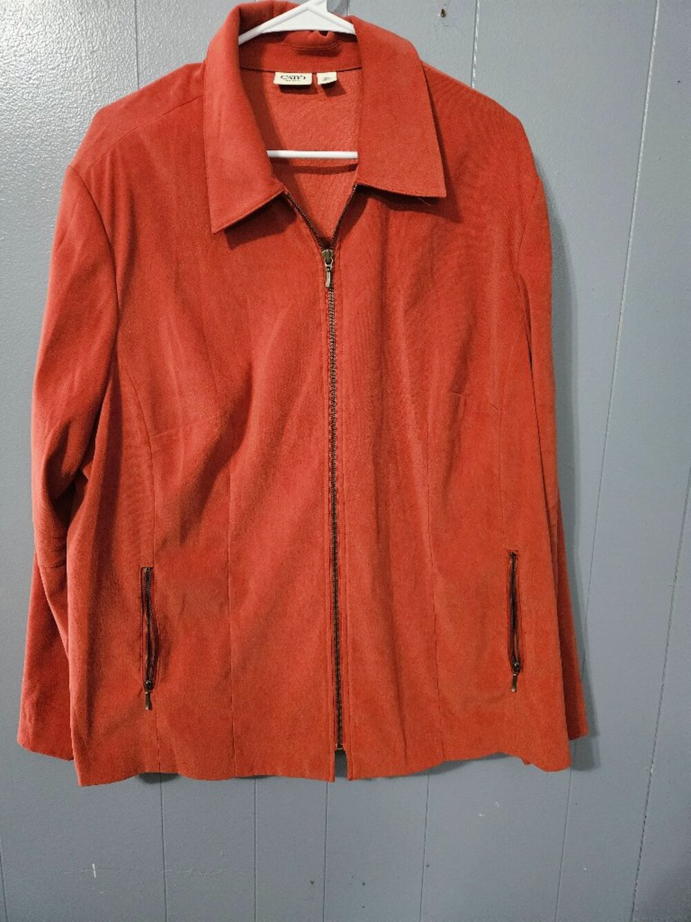 Cato Rust Orange Faux Suede Zip-Up Utility Jacket 22W
